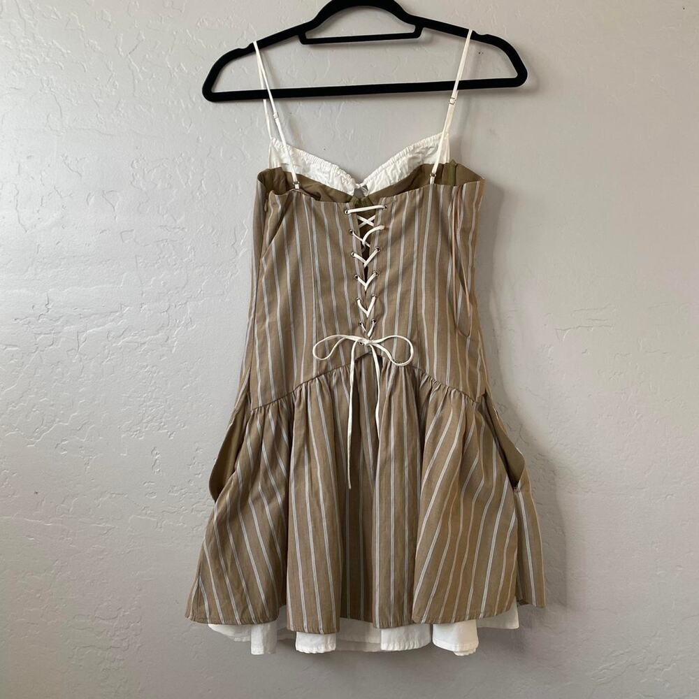 Nia Cream and Brown Peasant Striped Mini Dress - Picture 5 of 11